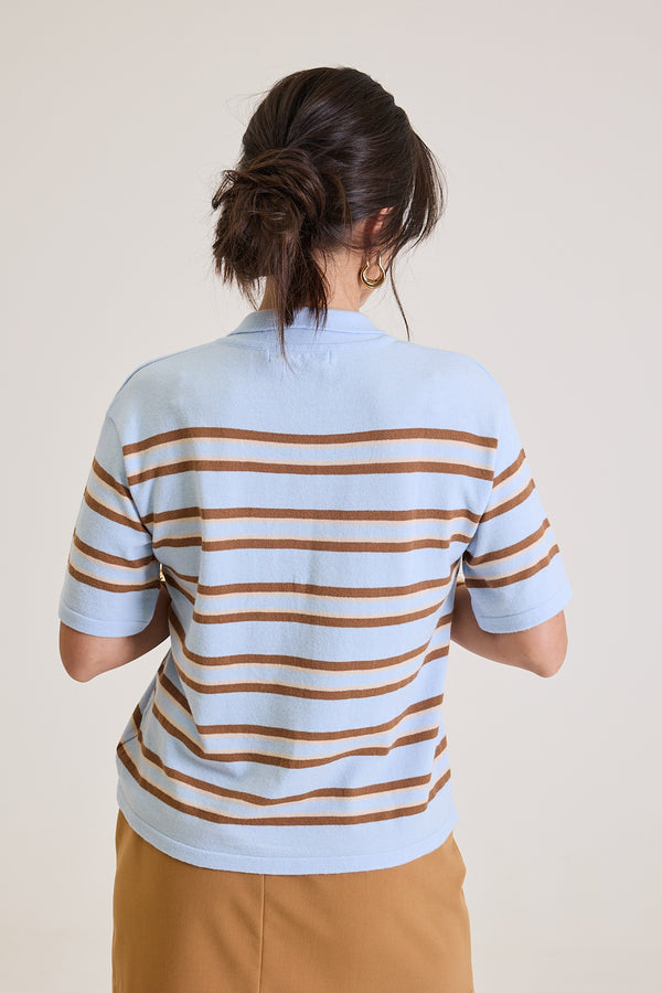 Polo Feminina Listrada em Tricot Margot - Azul