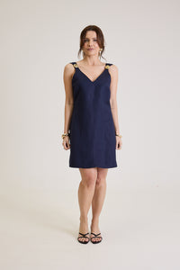 Vestido Curto Em Linho Rosalie - Marinho
