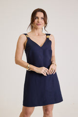 Vestido Curto Em Linho Rosalie - Marinho