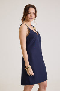 Vestido Curto Em Linho Rosalie - Marinho