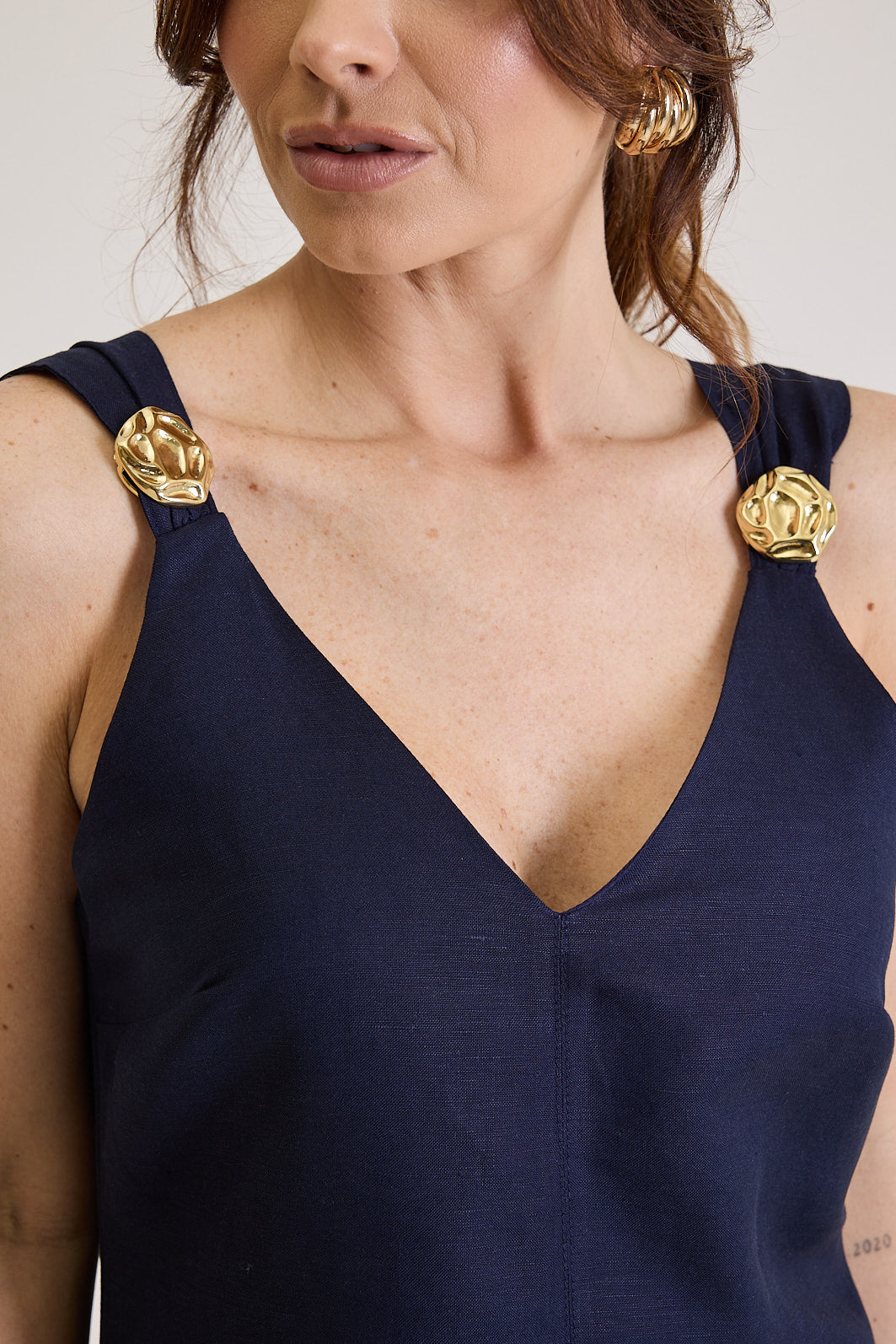 Vestido Curto Em Linho Rosalie - Marinho