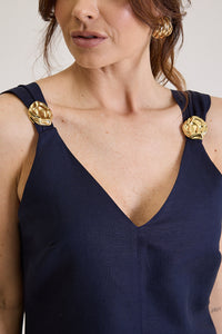 Vestido Curto Em Linho Rosalie - Marinho