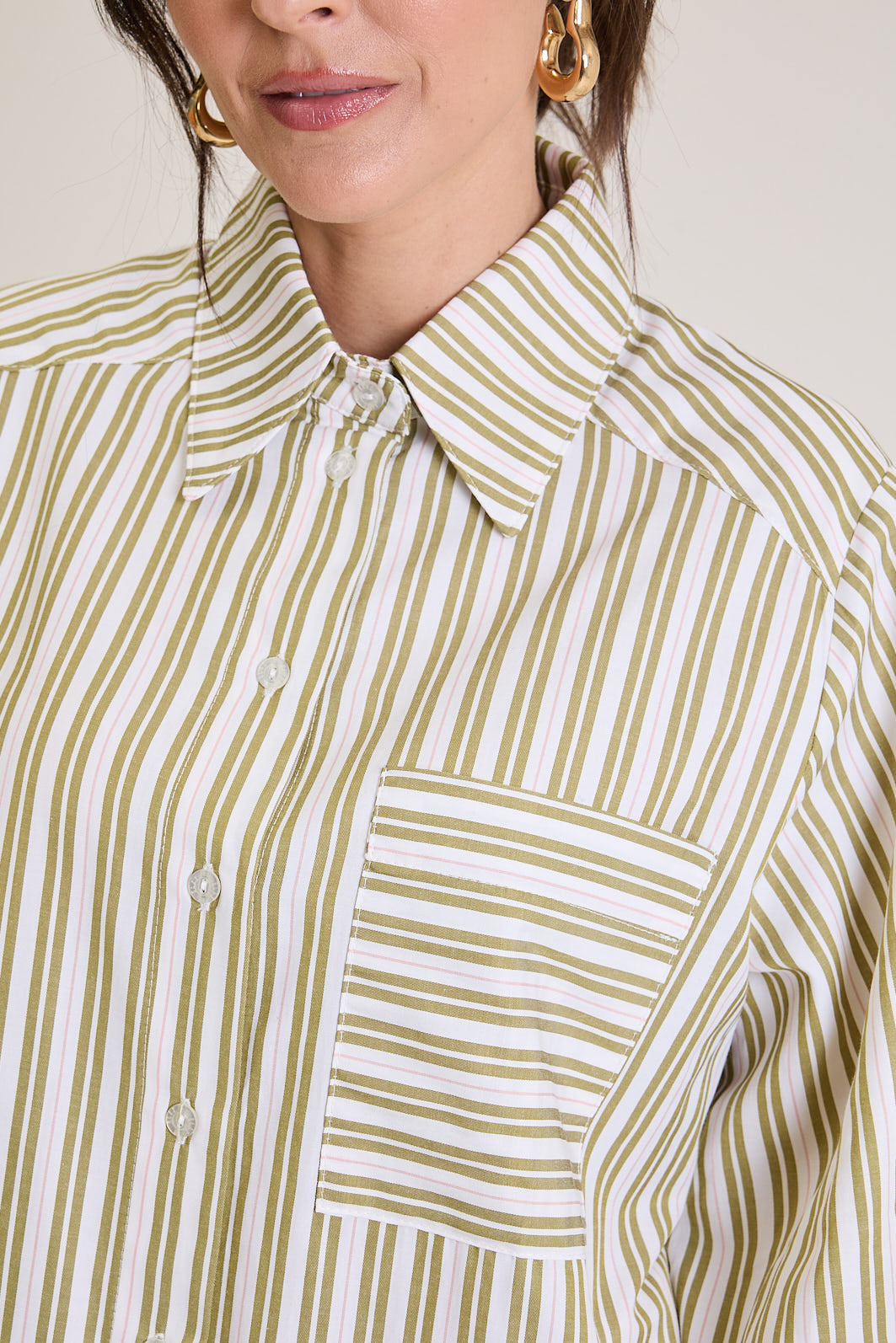 Camisa Feminina Listrada Oversized Riviera - Verde