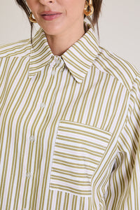 Camisa Feminina Listrada Oversized Riviera - Verde