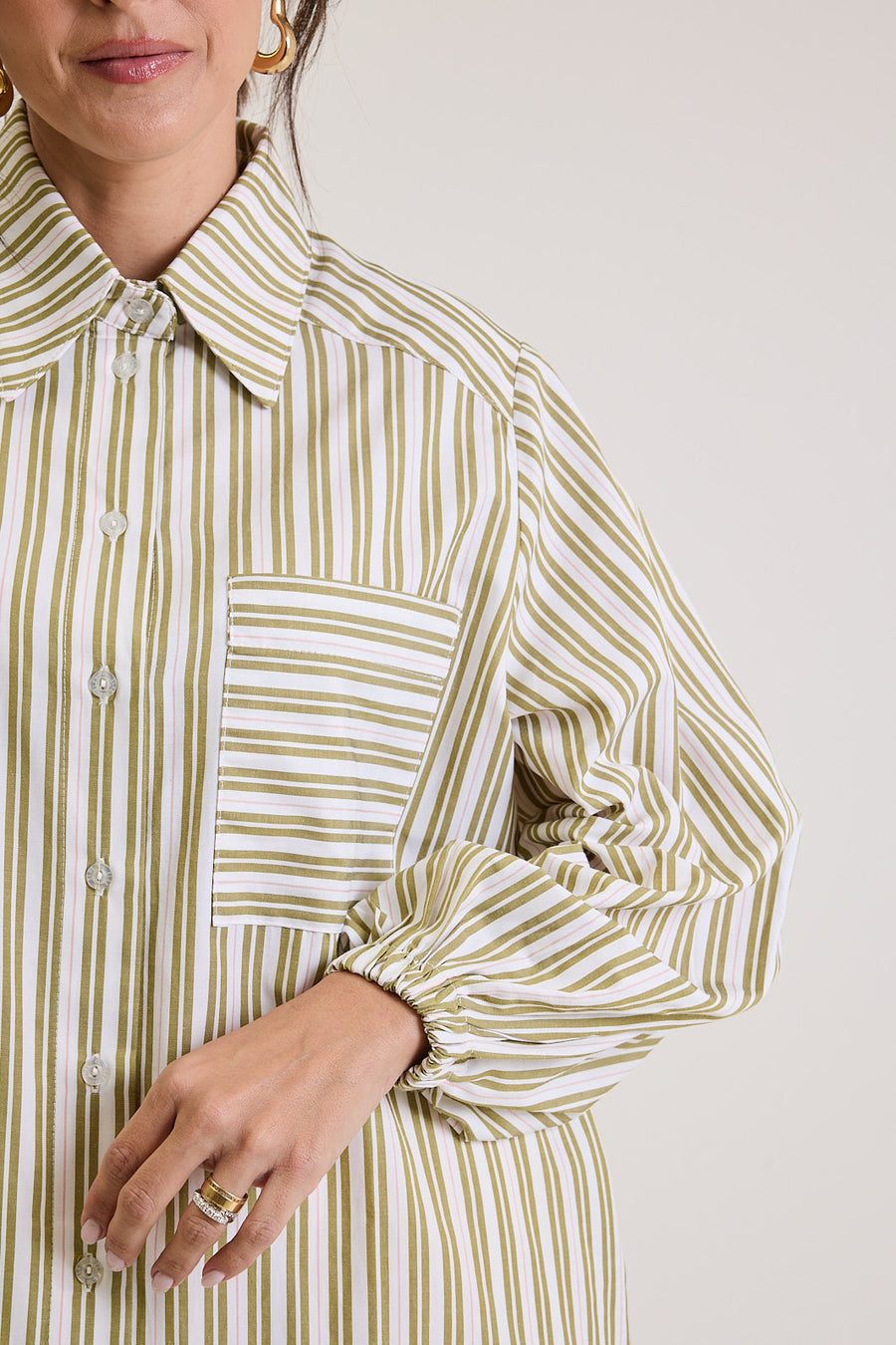 Camisa Feminina Listrada Oversized Riviera - Verde