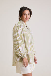 Camisa Feminina Listrada Oversized Riviera - Verde