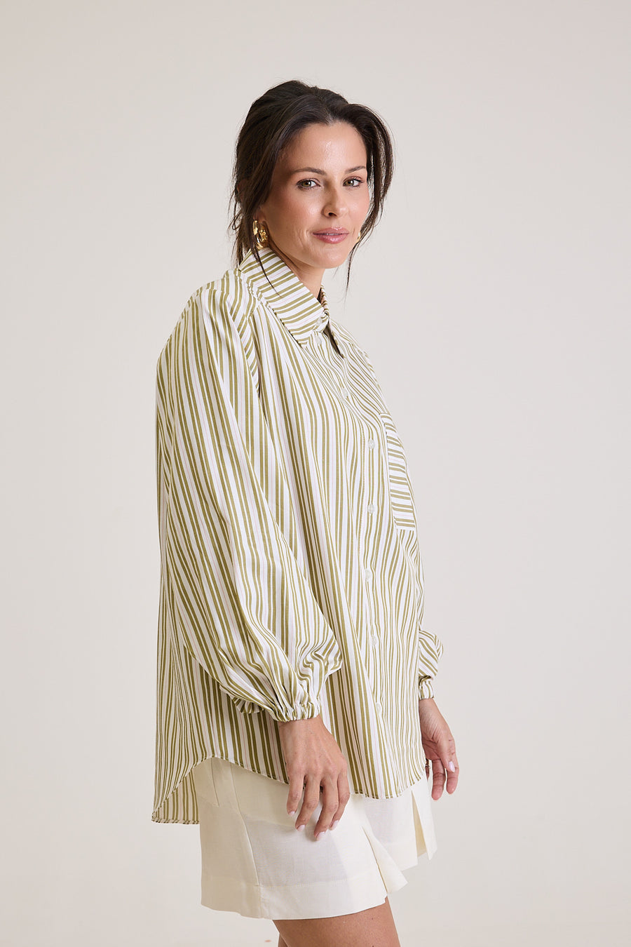 Camisa Feminina Listrada Oversized Riviera - Verde