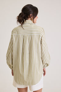 Camisa Feminina Listrada Oversized Riviera - Verde
