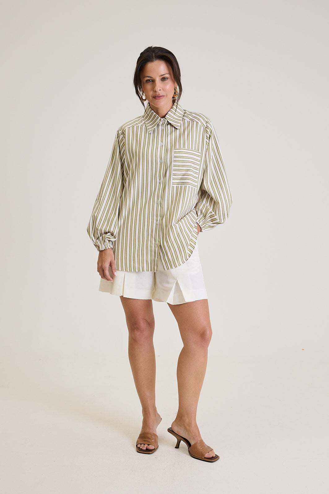 Camisa Feminina Listrada Oversized Riviera - Verde