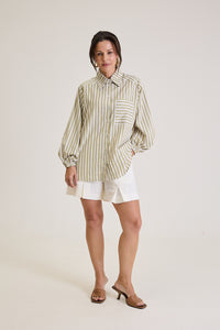 Camisa Feminina Listrada Oversized Riviera - Verde