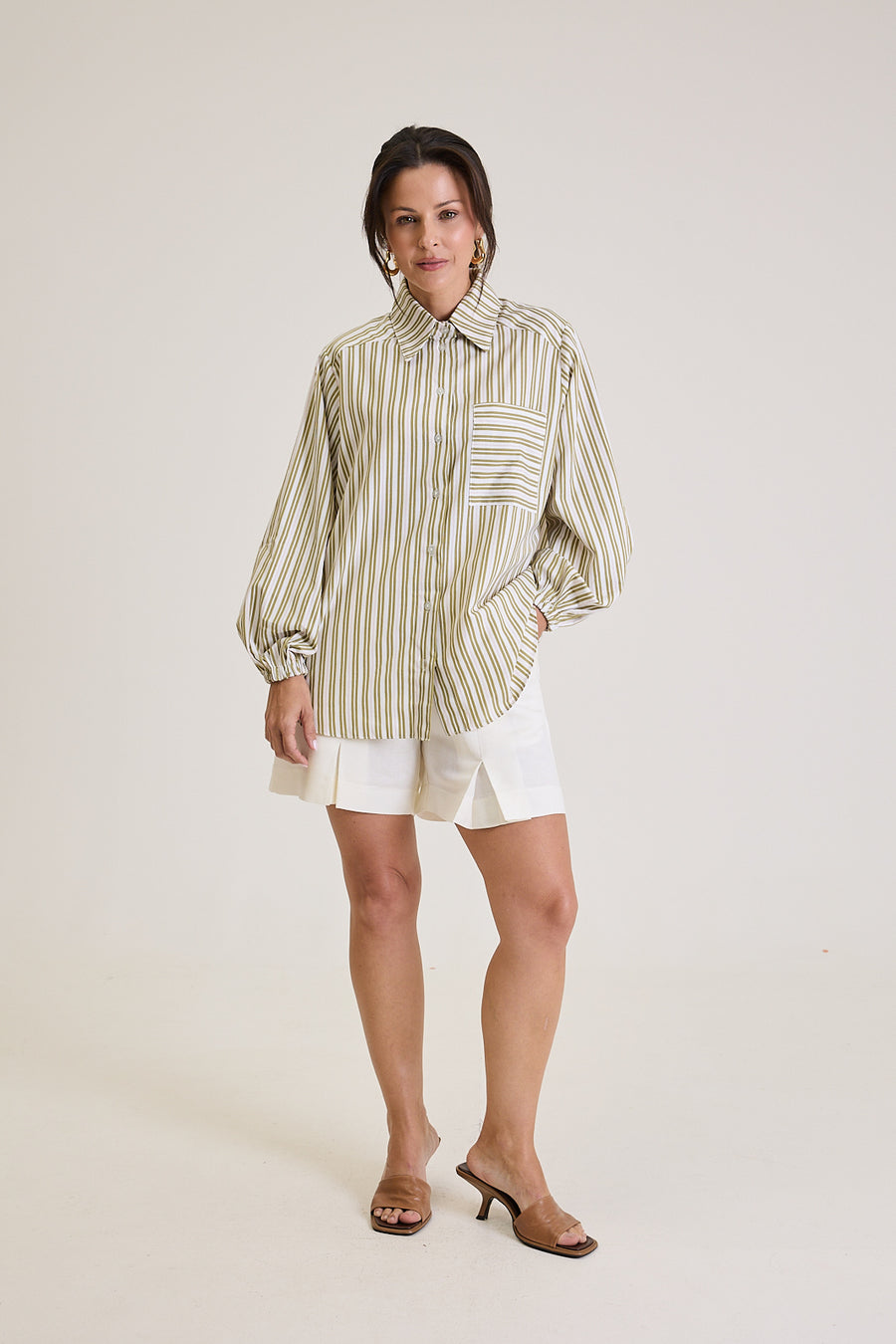 Camisa Feminina Listrada Oversized Riviera - Verde