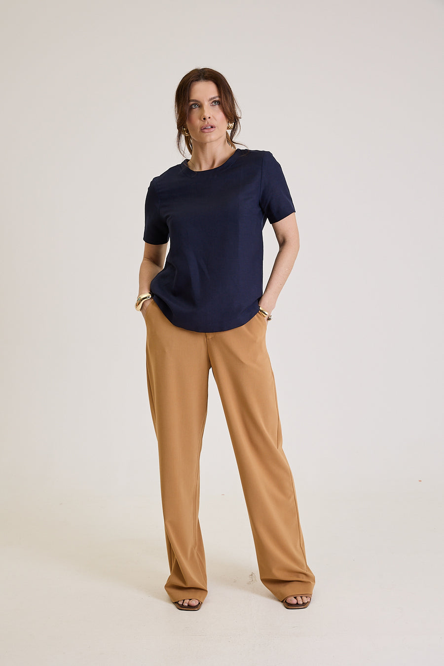 Blusa Feminina Manga Curta Em Linho Rosalie - Marinho
