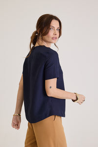 Blusa Feminina Manga Curta Em Linho Rosalie - Marinho