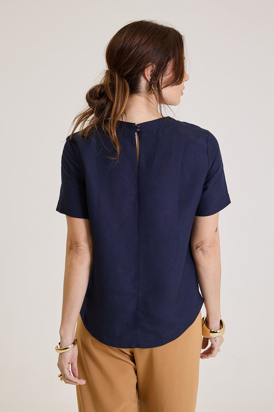 Blusa Feminina Manga Curta Em Linho Rosalie - Marinho