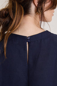 Blusa Feminina Manga Curta Em Linho Rosalie - Marinho