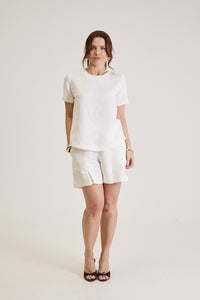 Shorts Feminino De Alfaiataria Em Linho Rosalie - Off White