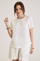 Blusa Feminina Manga Curta Em Linho Rosalie - Off White