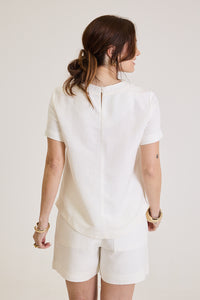 Blusa Feminina Manga Curta Em Linho Rosalie - Off White