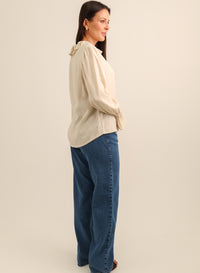 Camisa com Babados Manga Longa Betina - Bege