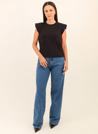 Camiseta Feminina Algodão com Elastano Muscle Tee Cléo - Preta