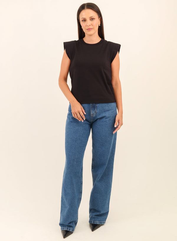 Camiseta Feminina Algodão com Elastano Muscle Tee Cléo - Preta