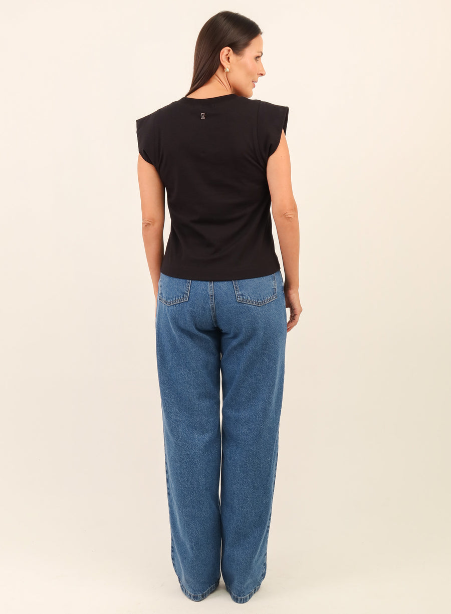 Camiseta Feminina Algodão com Elastano Muscle Tee Cléo - Preta