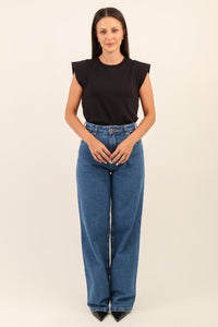 Camiseta Feminina Algodão com Elastano Muscle Tee Cléo - Preta