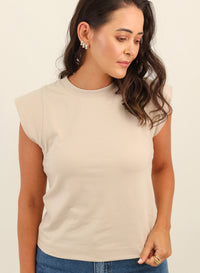 Camiseta Feminina Algodão com Elastano Muscle Tee Cléo - Bege