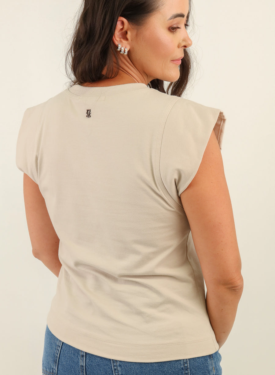 Camiseta Feminina Algodão com Elastano Muscle Tee Cléo - Bege