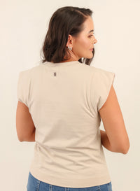 Camiseta Feminina Algodão com Elastano Muscle Tee Cléo - Bege