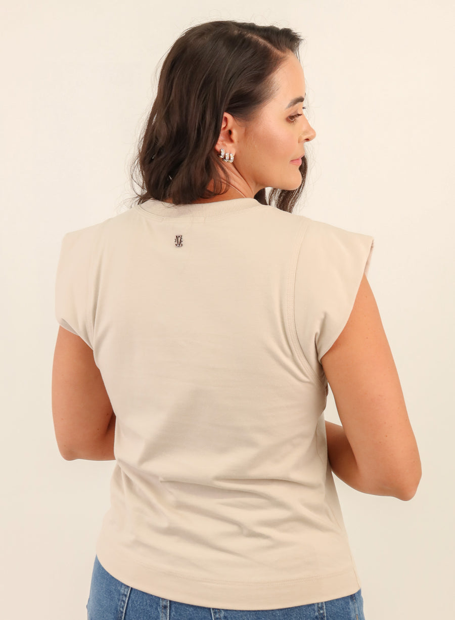 Camiseta Feminina Algodão com Elastano Muscle Tee Cléo - Bege