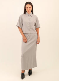 Camisa Cropped Viscose Mavie - Cinza Médio