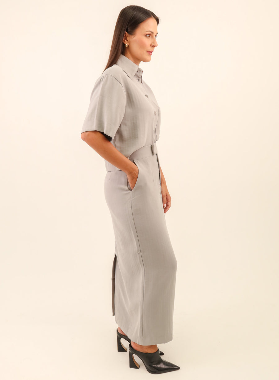 Saia Midi Viscose Mavie - Cinza Médio