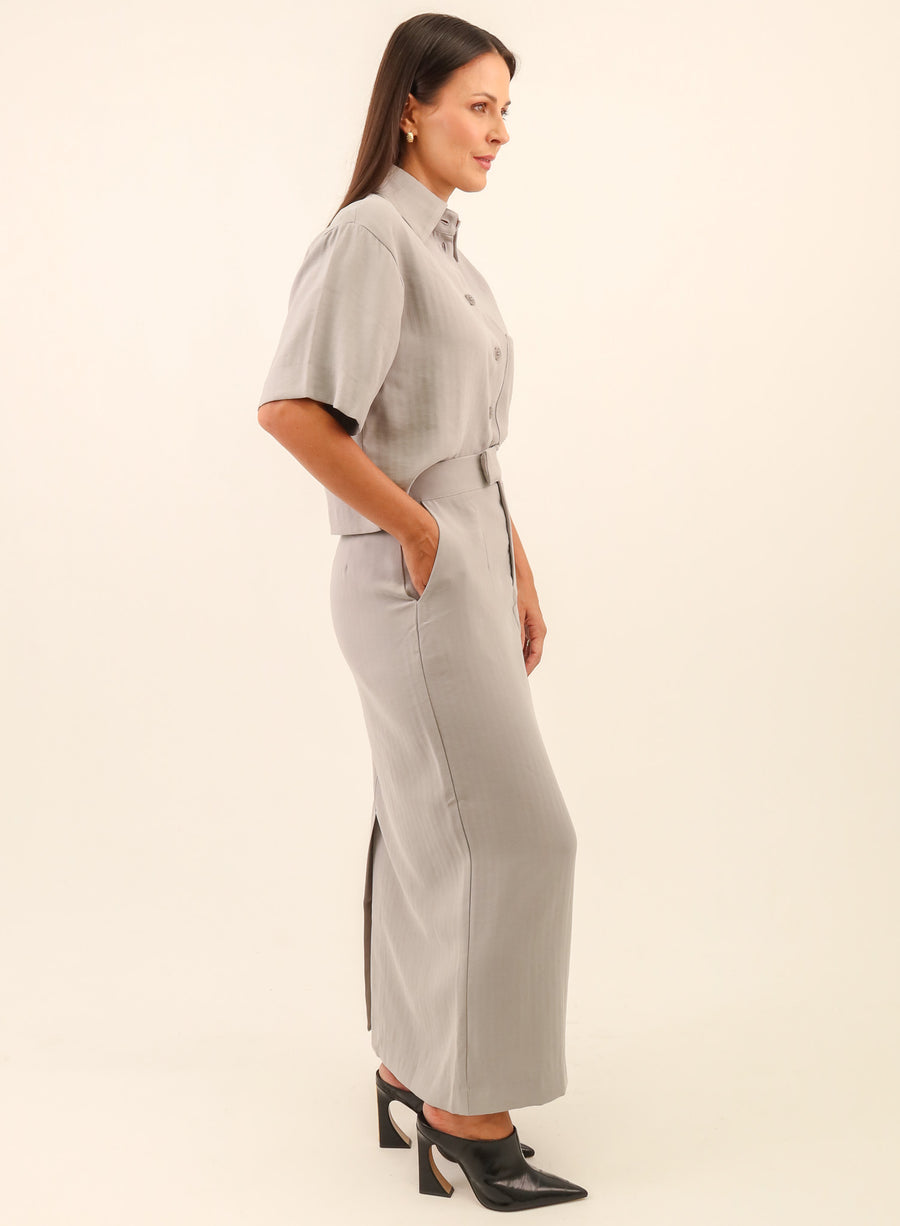 Saia Midi Viscose Mavie - Cinza Médio