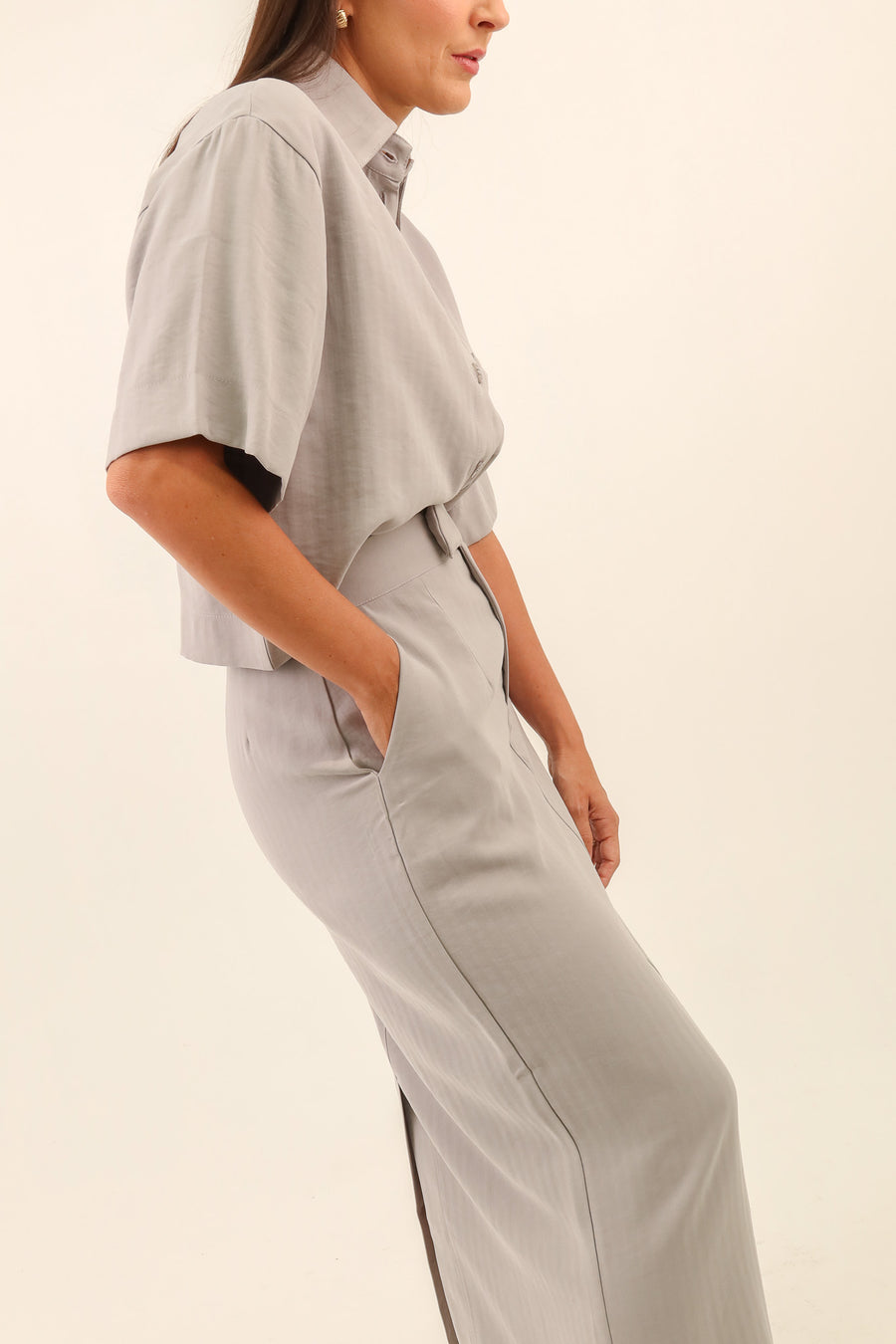 Saia Midi Viscose Mavie - Cinza Médio