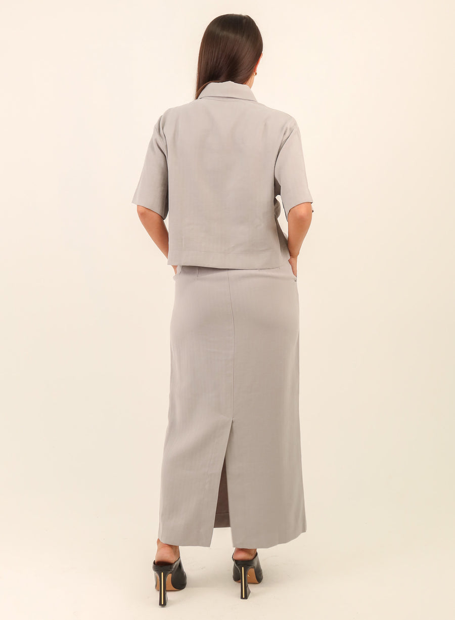 Camisa Cropped Viscose Mavie - Cinza Médio