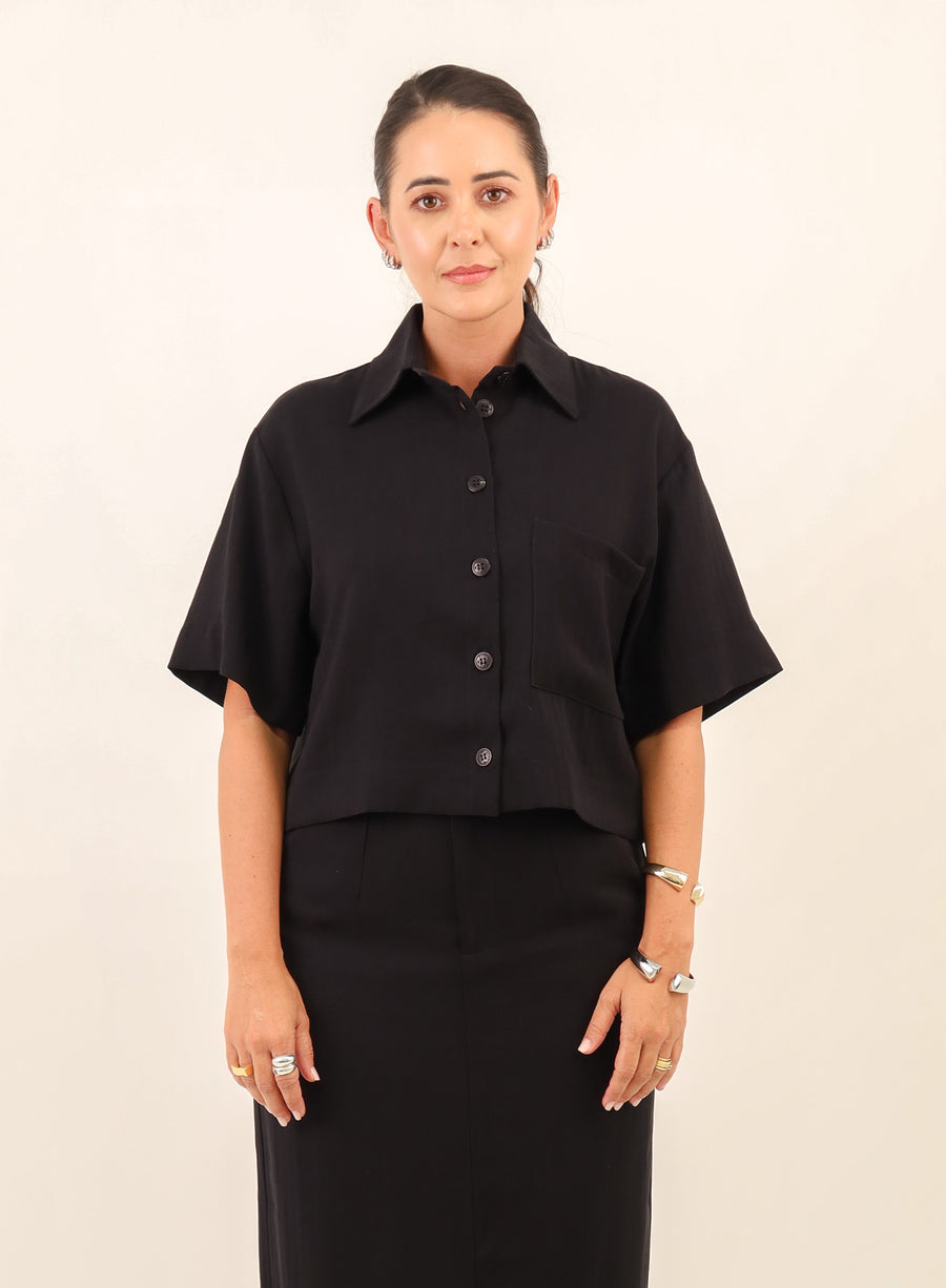 Camisa Cropped Viscose Mavie - Preta