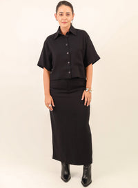 Saia Midi Viscose Mavie - Preta