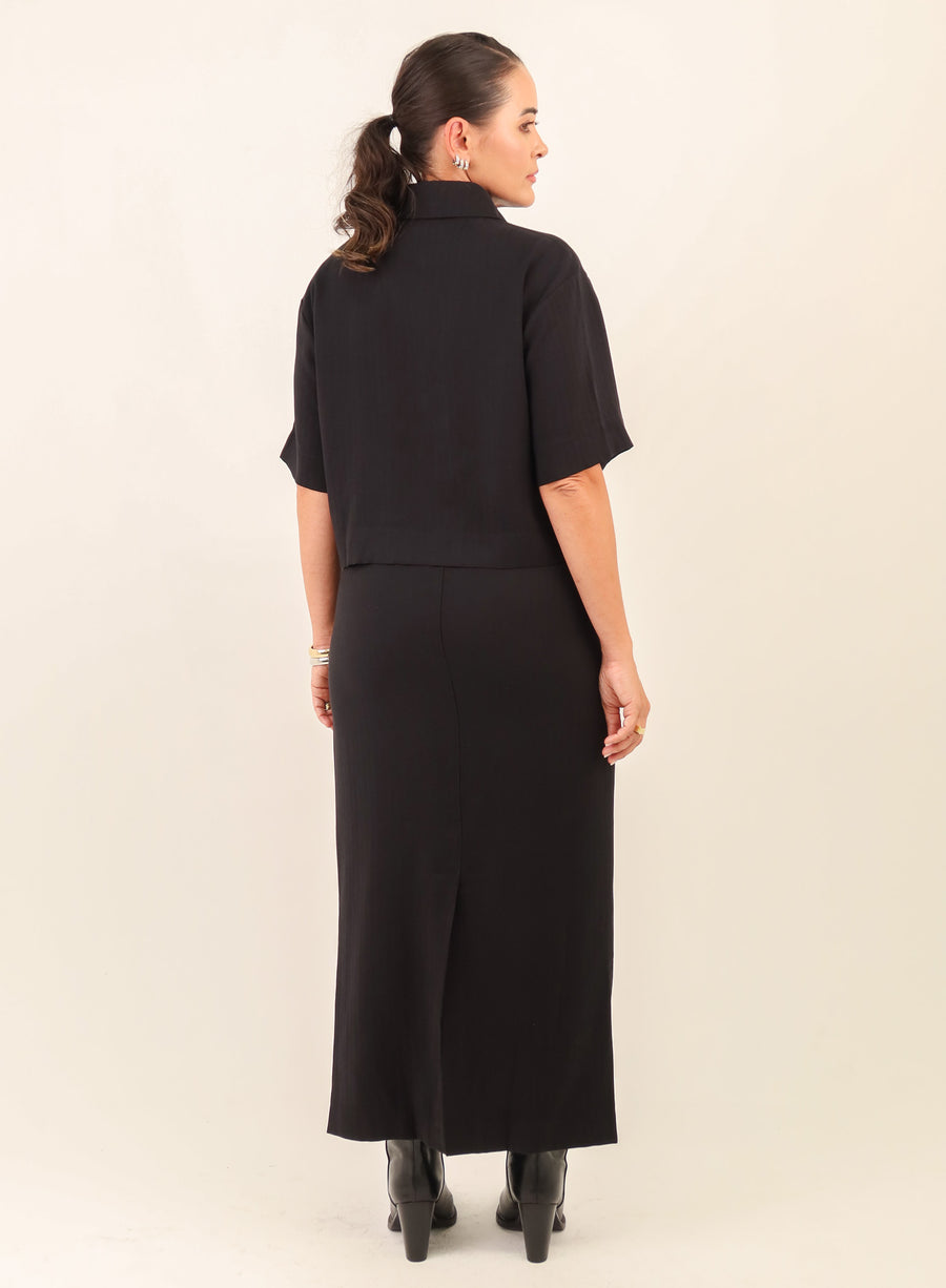 Saia Midi Viscose Mavie - Preta