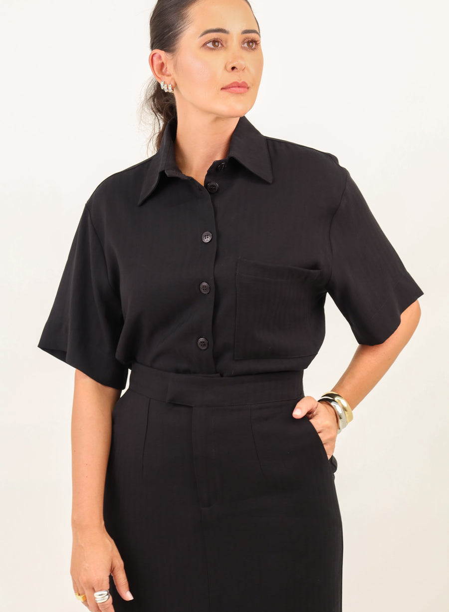 Camisa Cropped Viscose Mavie - Preta