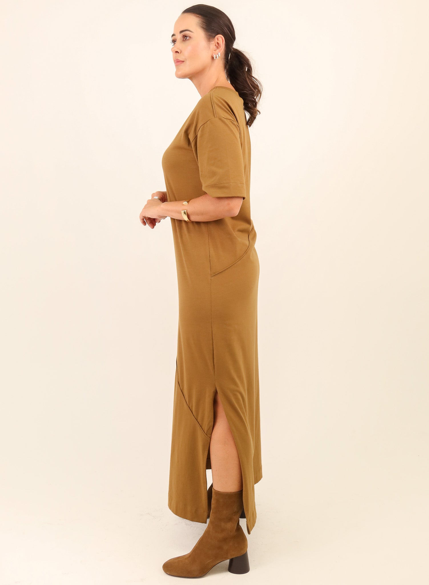 Vestido Longo Algodão com Elastano Hana - Oliva