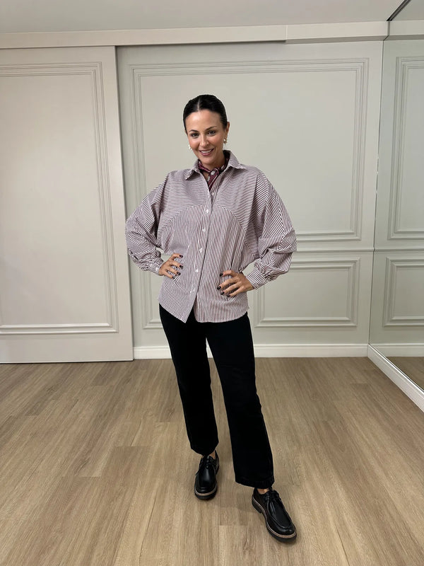 Camisa Oversized Listrada Vinho Sierra