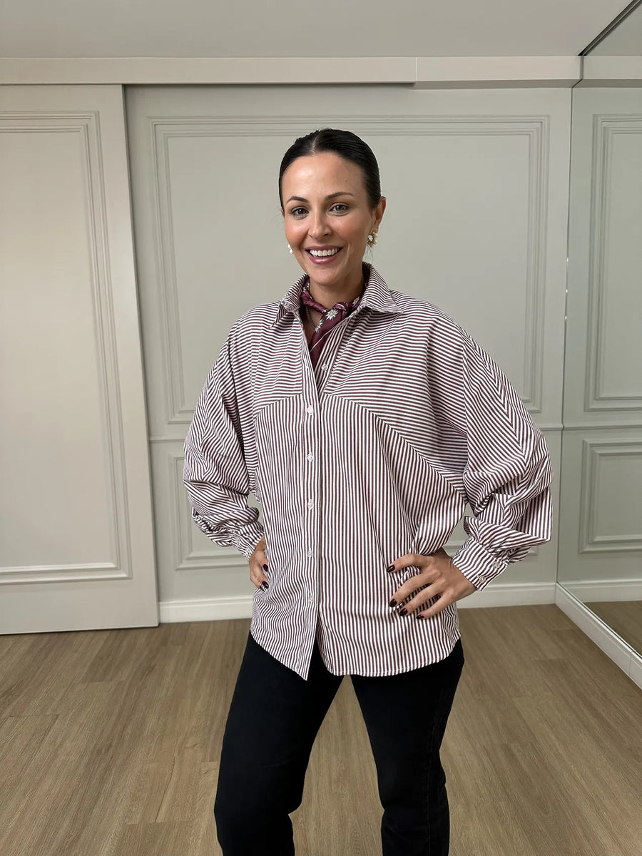 Camisa Oversized Listrada Vinho Sierra