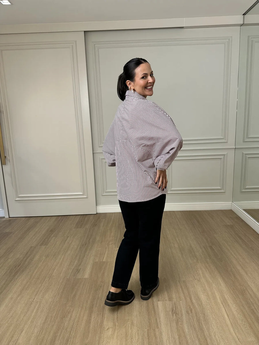 Camisa Oversized Listrada Vinho Sierra