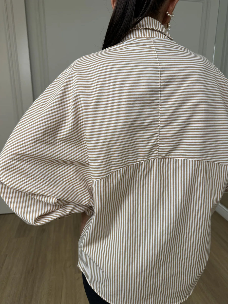 Camisa Ampla Listrada Bege Sierra