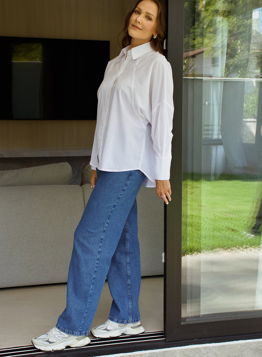 Camisa Social em Tricoline Branca Flora