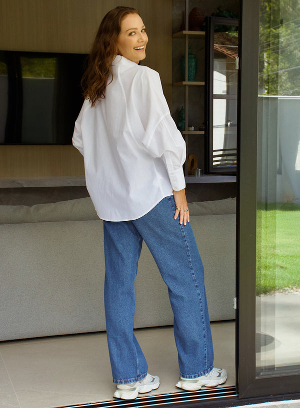 Camisa Social em Tricoline Branca Flora