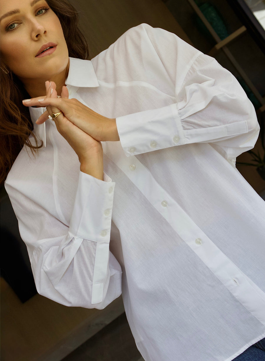 Camisa Social em Tricoline Branca Flora