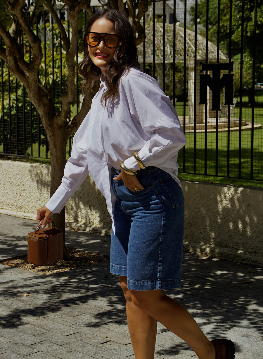 Camisa Social em Tricoline Branca Flora