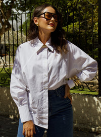 Camisa Social em Tricoline Branca Flora